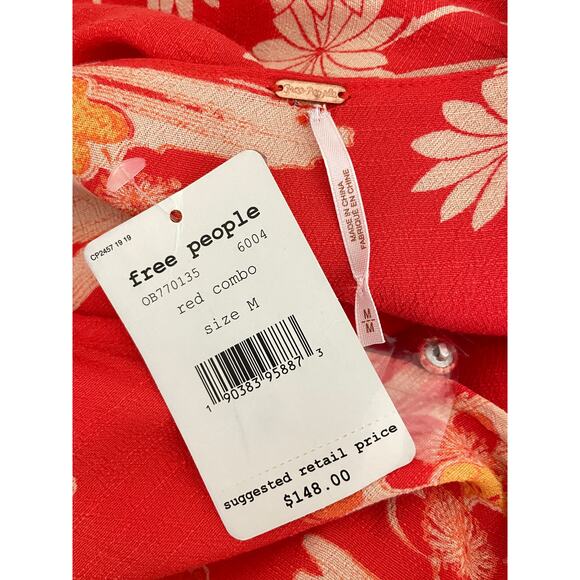 Free People Mixed Print Twist Dress in Red Combo Medium Midi Floral Chic NWT - Picture 11 of 13